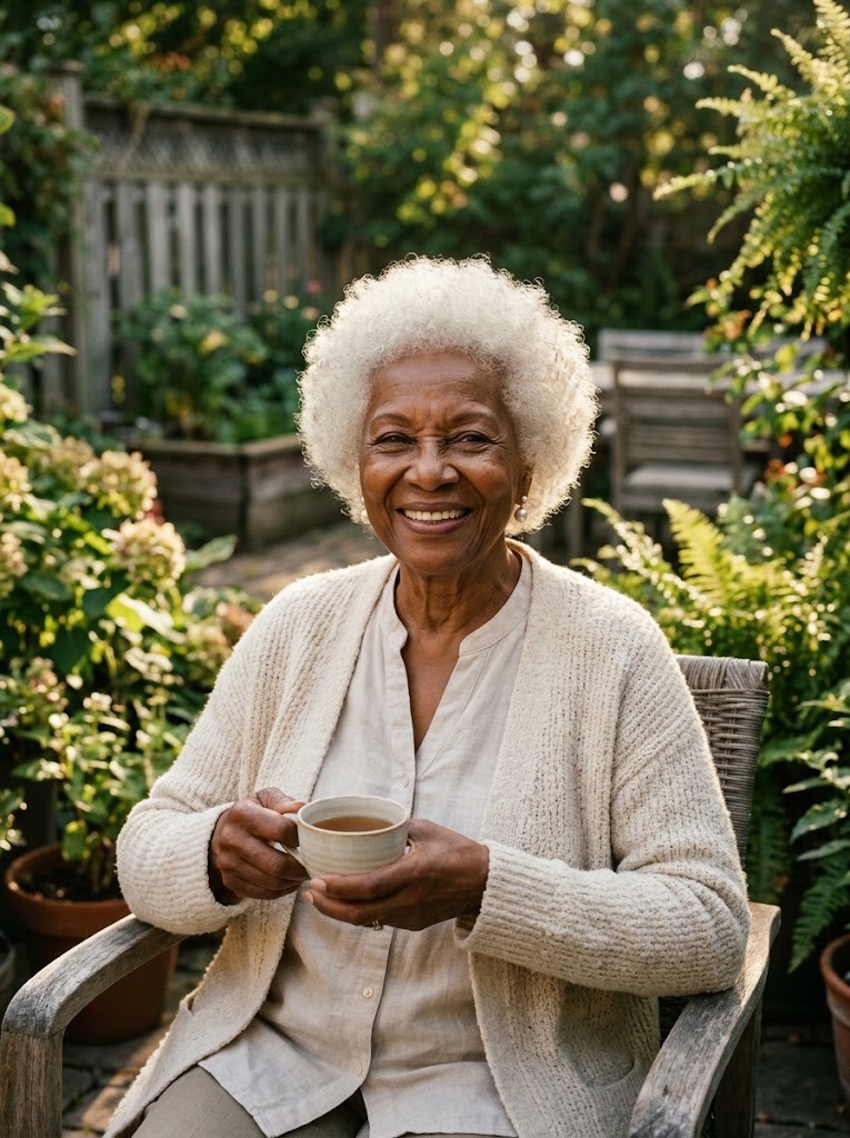Black woman in her seventies smiling