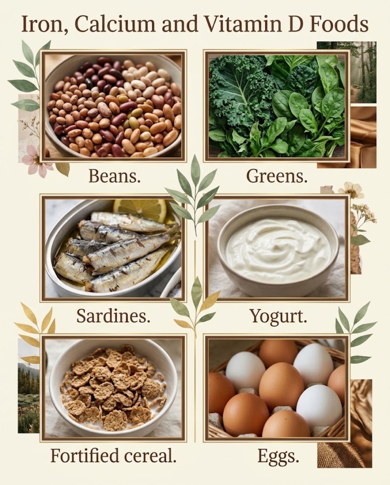 Photo poster of foods rich in iron, calcium and vitamin D for teen girls