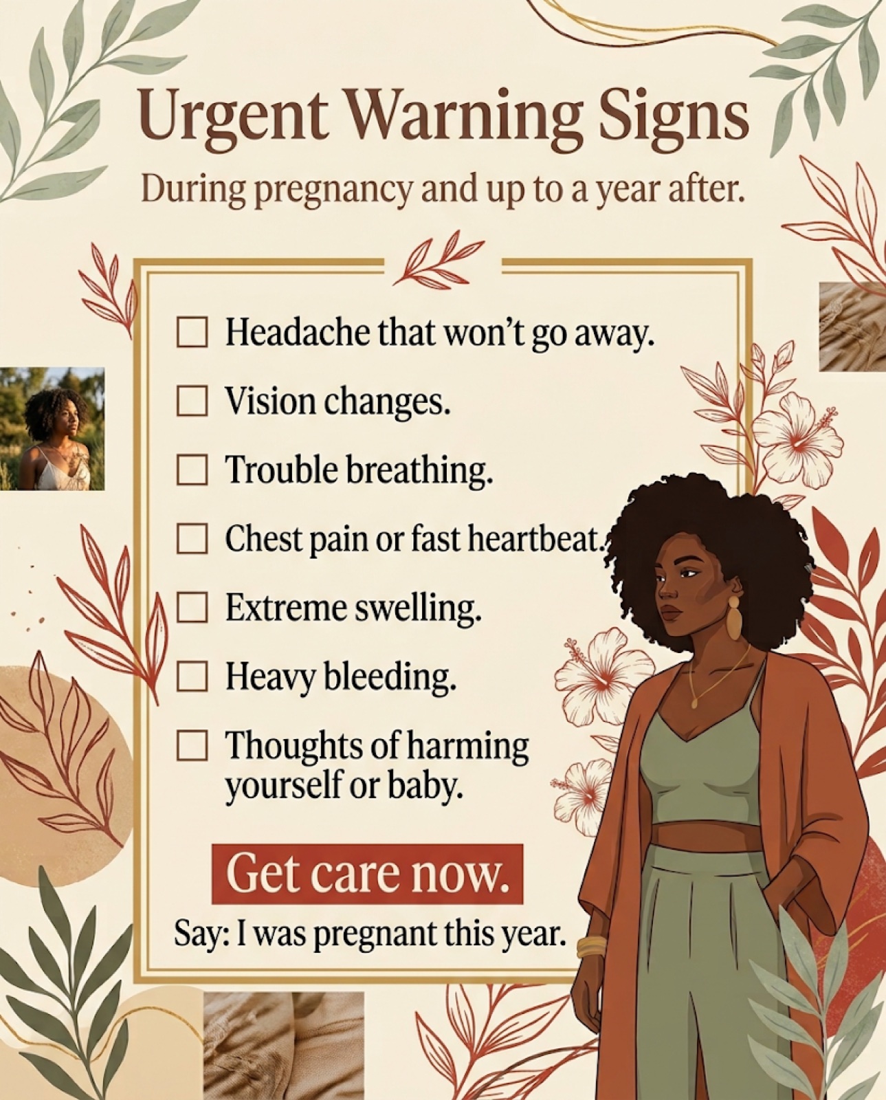 Fridge poster of the CDC urgent maternal warning signs