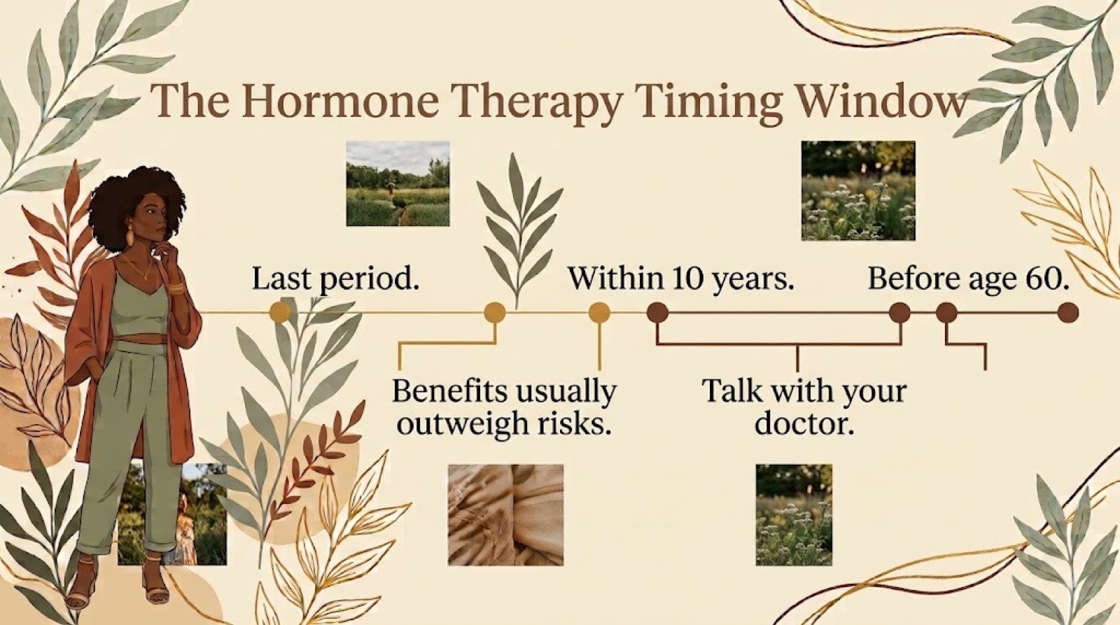 Simple timeline showing the window when hormone therapy benefits usually outweigh risks