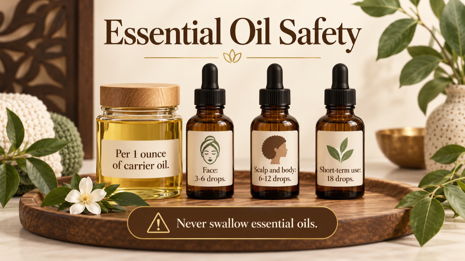 Infographic of how many drops of essential oil to add per ounce of carrier oil