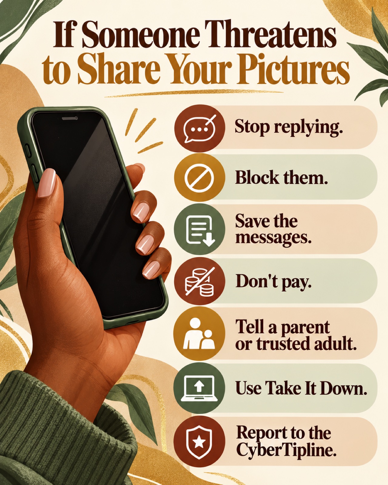Poster of what to do if someone threatens to share your pictures