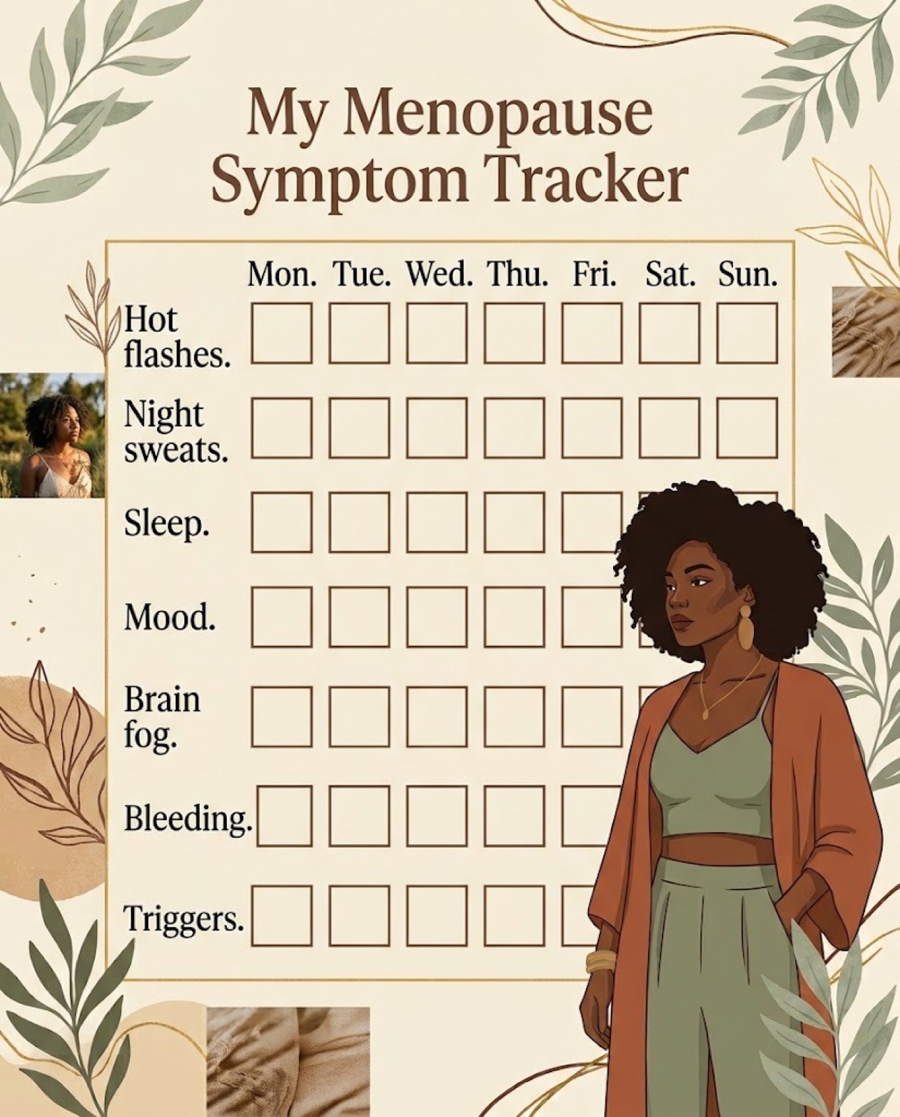 Decorative printable menopause symptom tracker page