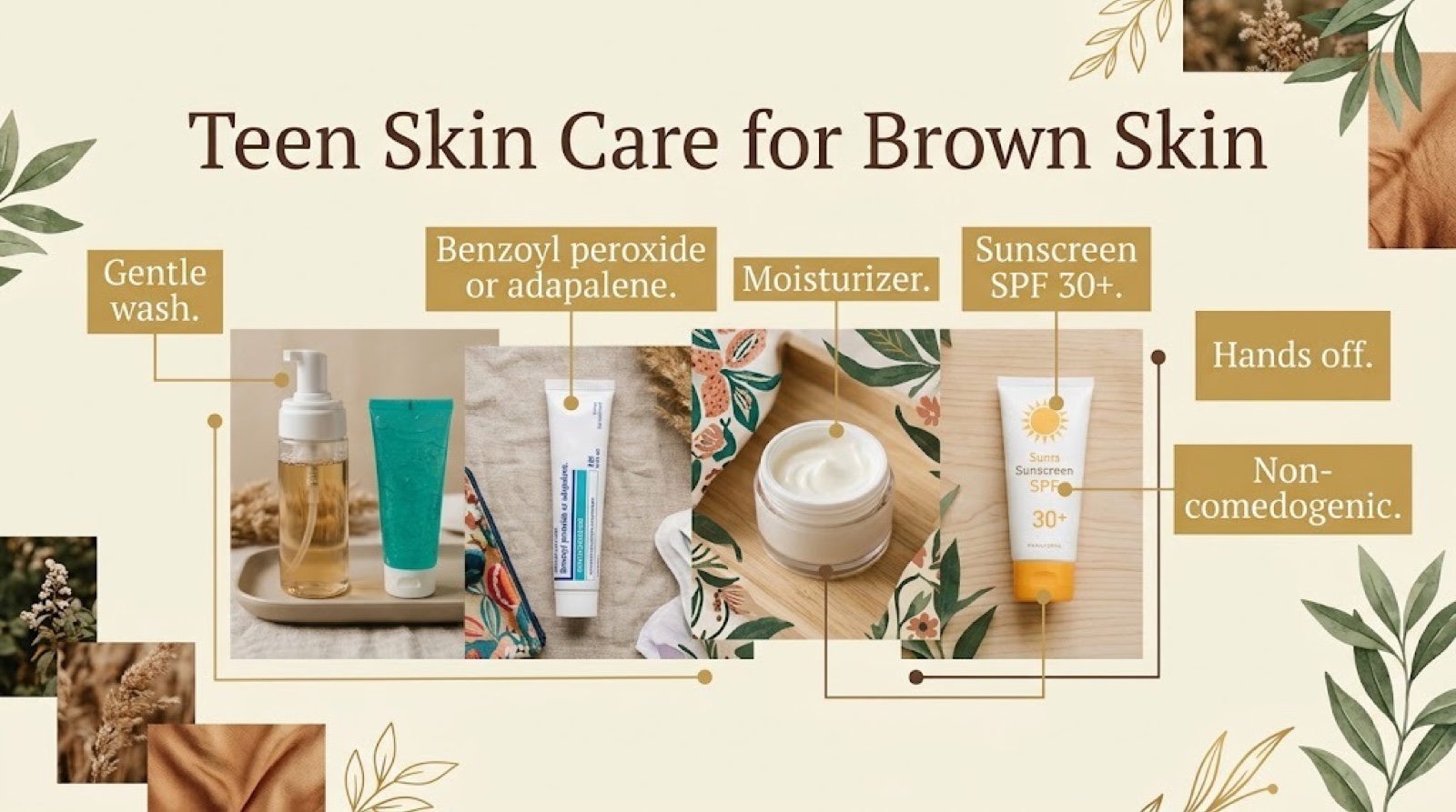 Simple morning and night teen skincare routine for darker skin